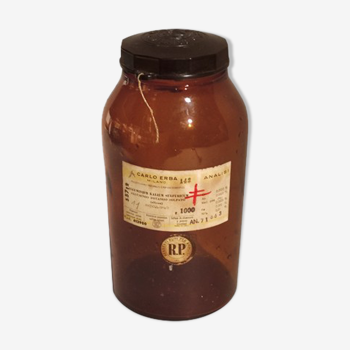 Old jar vial pharmacy apothecary amber glass art deco 30-40 years Italian Erba Milano 1 L