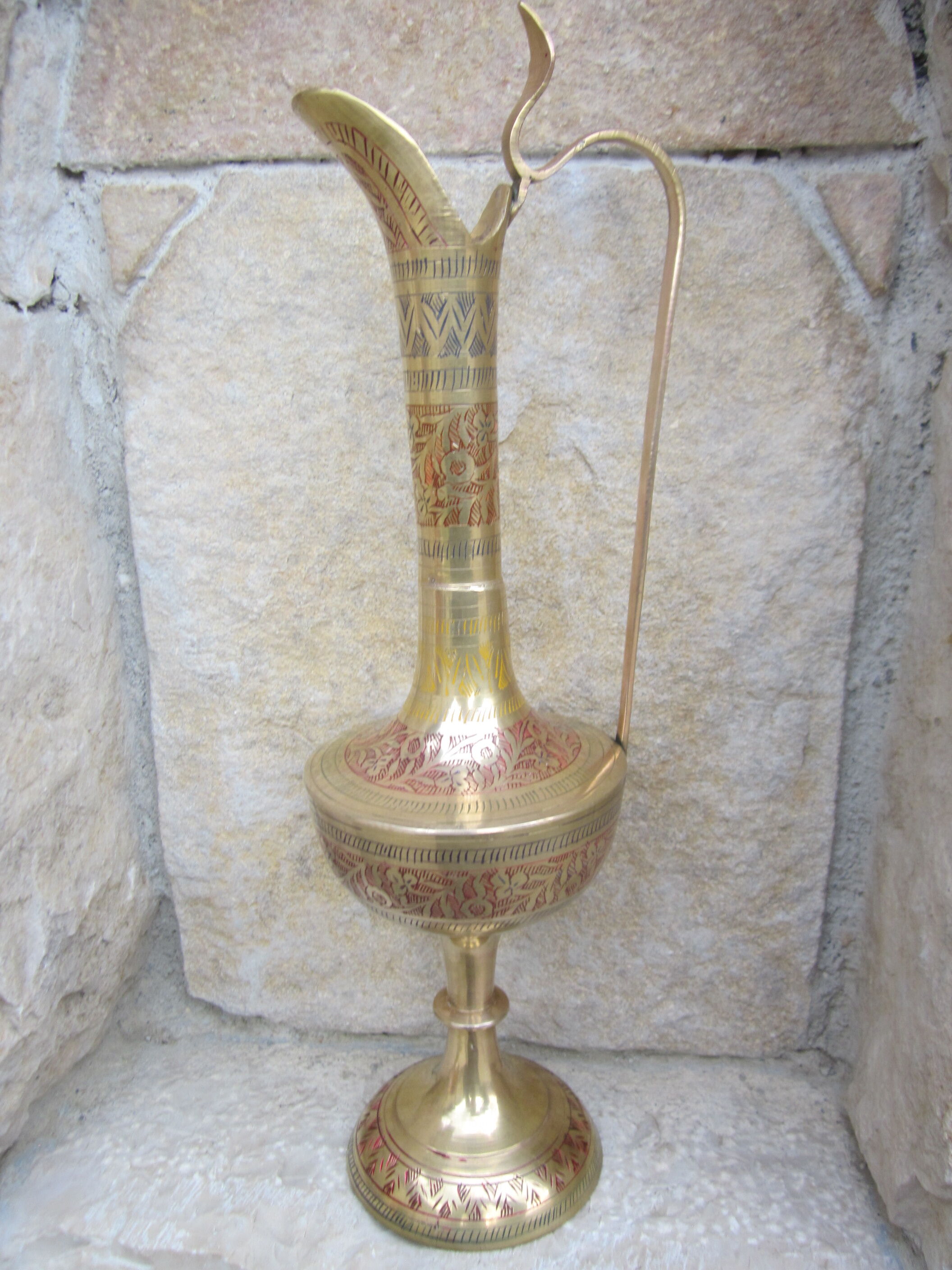 Indian brass ewer: inlaid plant motifs