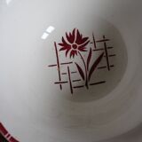 Large Sylvia Digoin Sarreguemines red flower Art Deco salad bowl