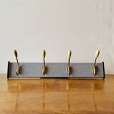 Old wall coat rack - 4 brass hooks