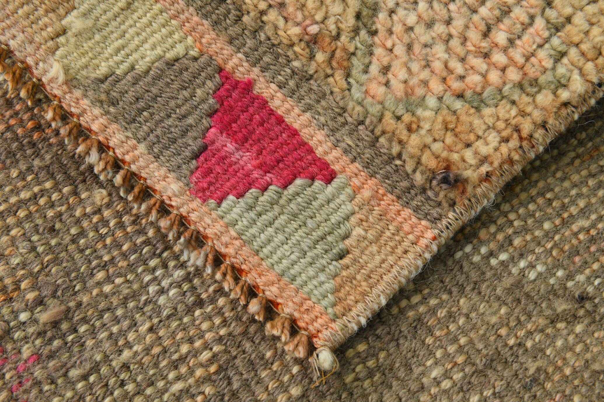 Sand Beige & Pink Turkish Vintage Runner Rug, 80x413Cm