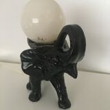 Black ceramic elephant lamp and white opaline ball 1970