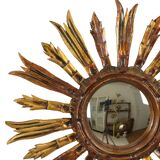 Vintage Wooden Sun Mirror Sunburst Gold Fifties 52cm