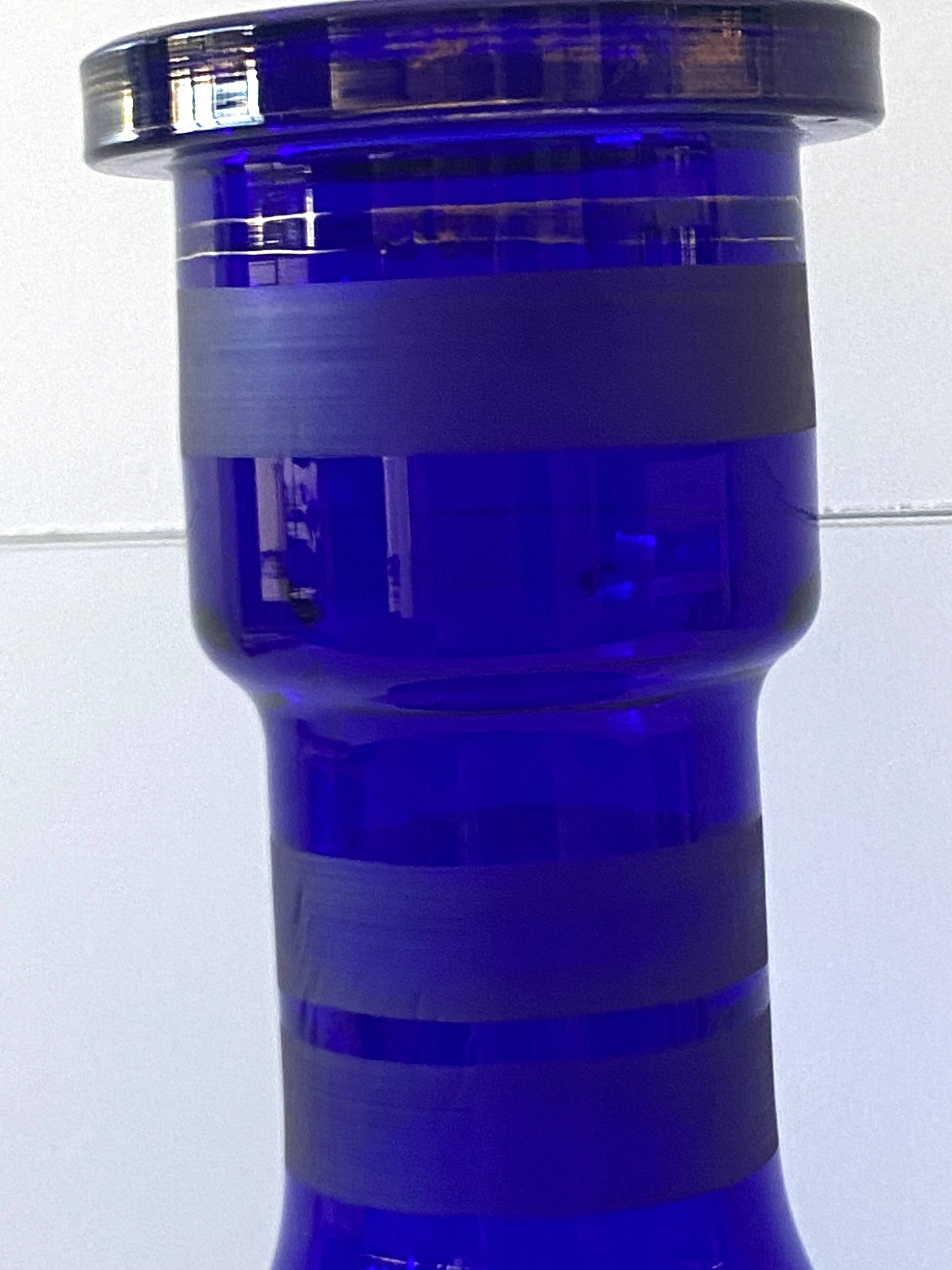 Atypique Gros Vase Photophore Verre Épais Bleu Cobalt Décoratif Carafe