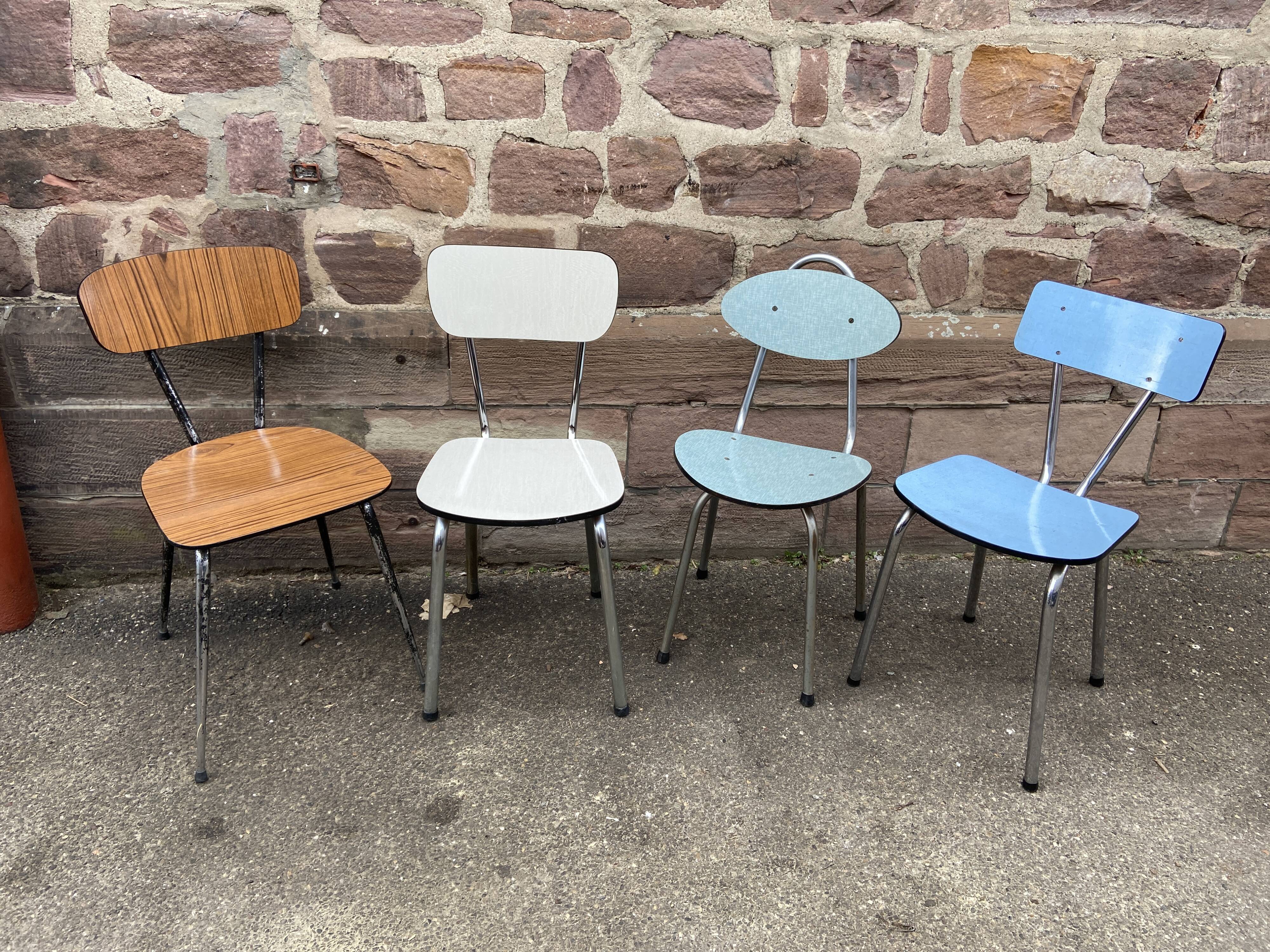 Set of 4 mismatched formica chairs 60s