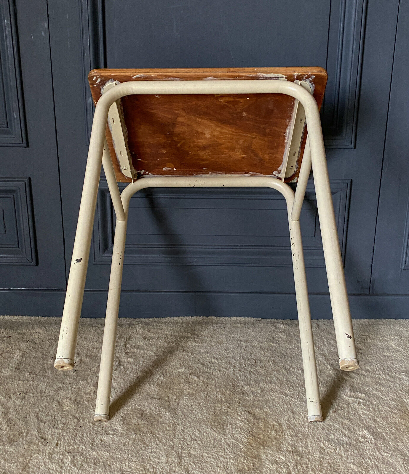 School desk 1960 white lacquered metal wooden top