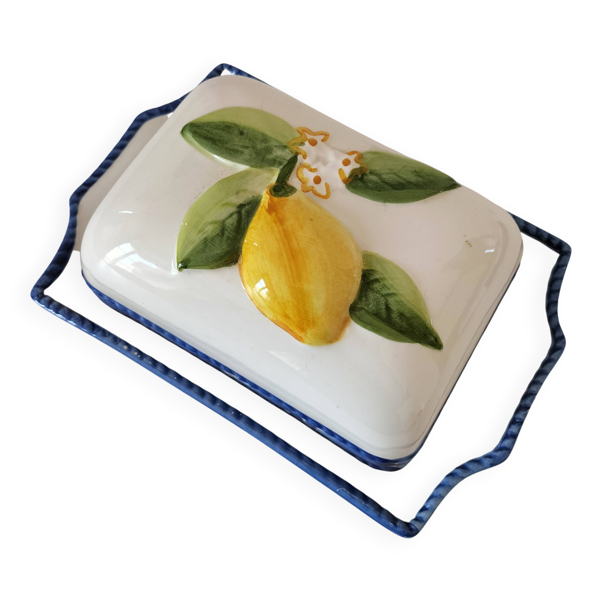Beurrier en barbotine italienne citron peinte à la main