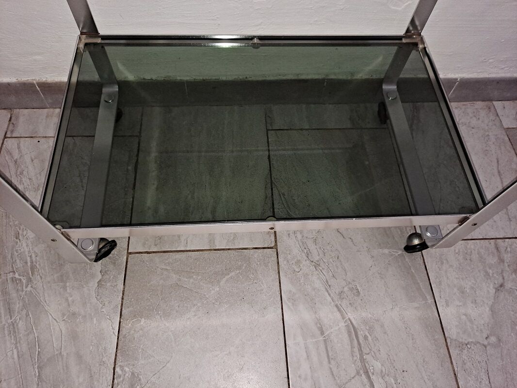 Mid Century Italian steel & Smoked Glass Serving Trolley