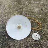 Pendant light indust enameled sheet metal vintage old farmhouse green and white