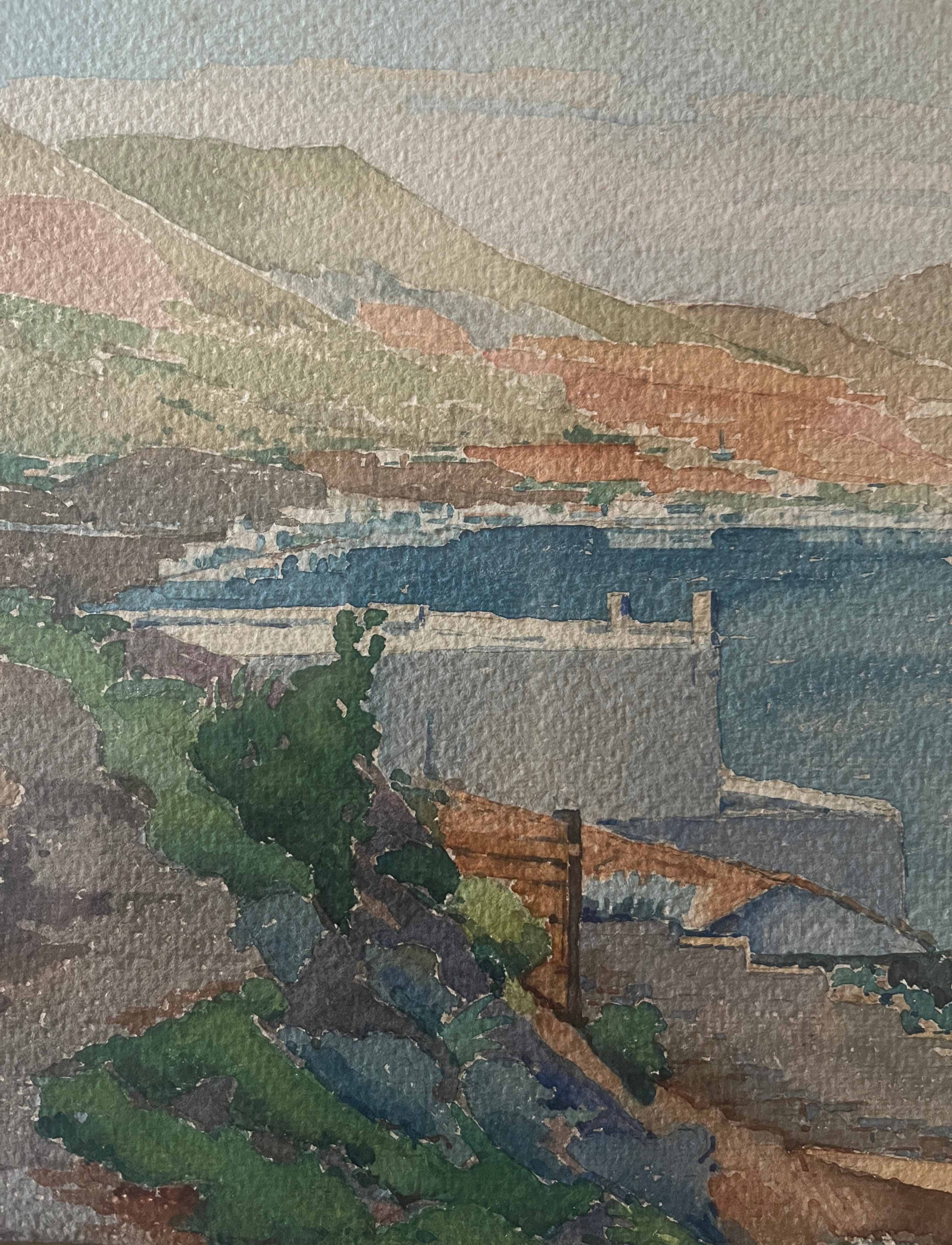 Tableau Aquarelle Paysage Marine Orientaliste (Algérie) + cadre