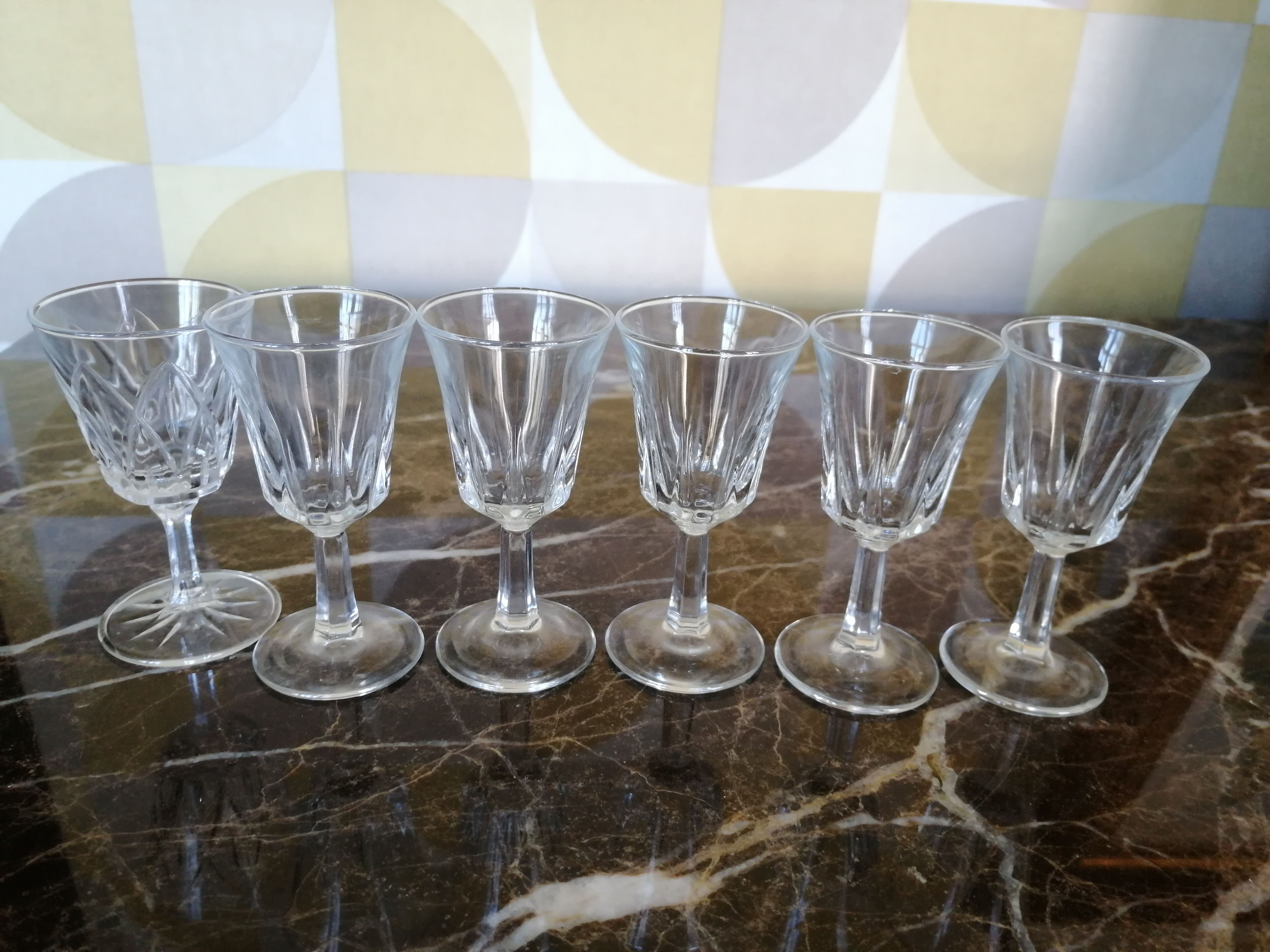 6 old digestive glasses