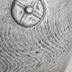 Stoneware vase signed by Sylvie Dufour, incised decoration and relief medallions, 28 cm.