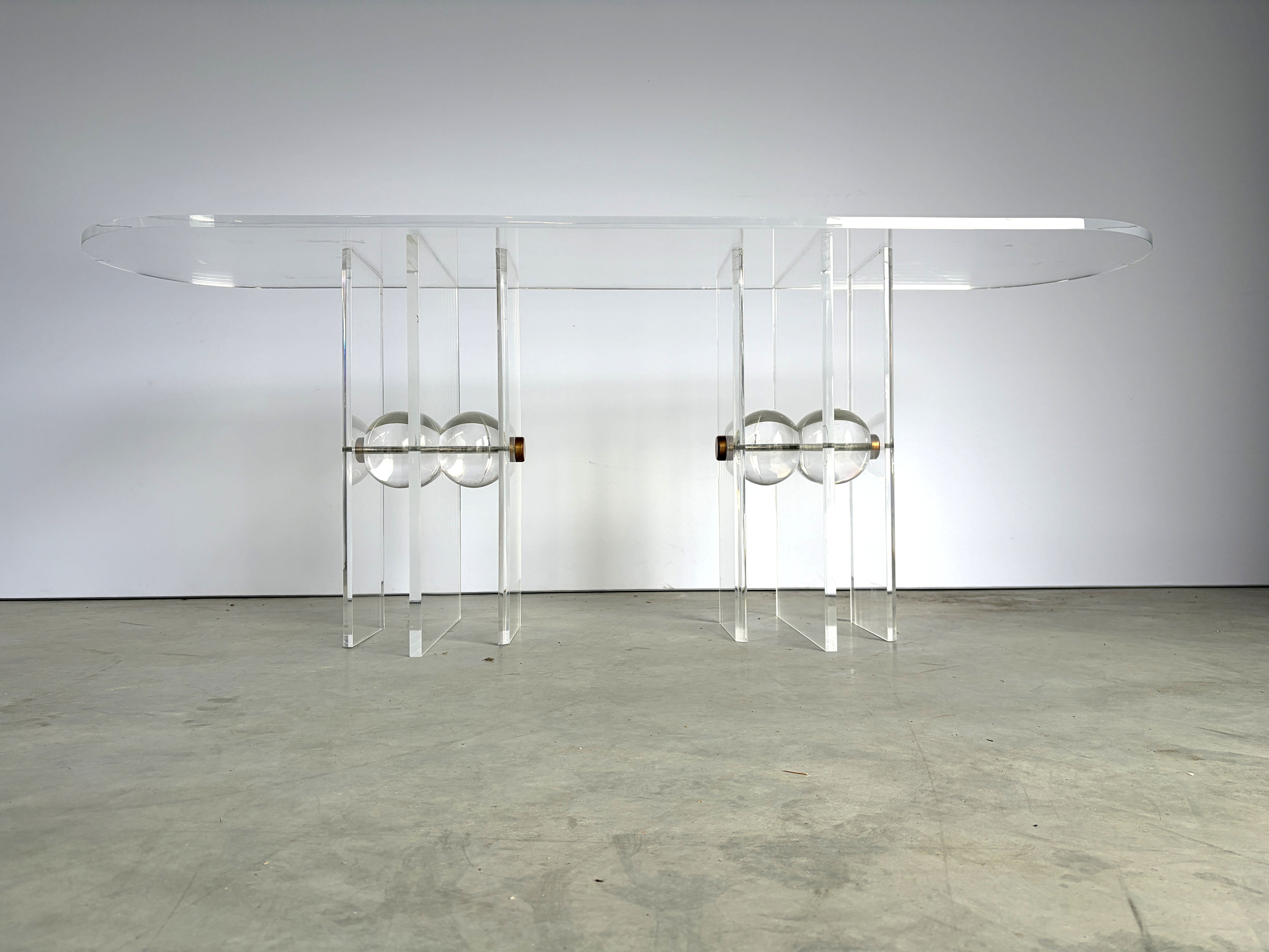 Table console en laiton et lucite, années 1970