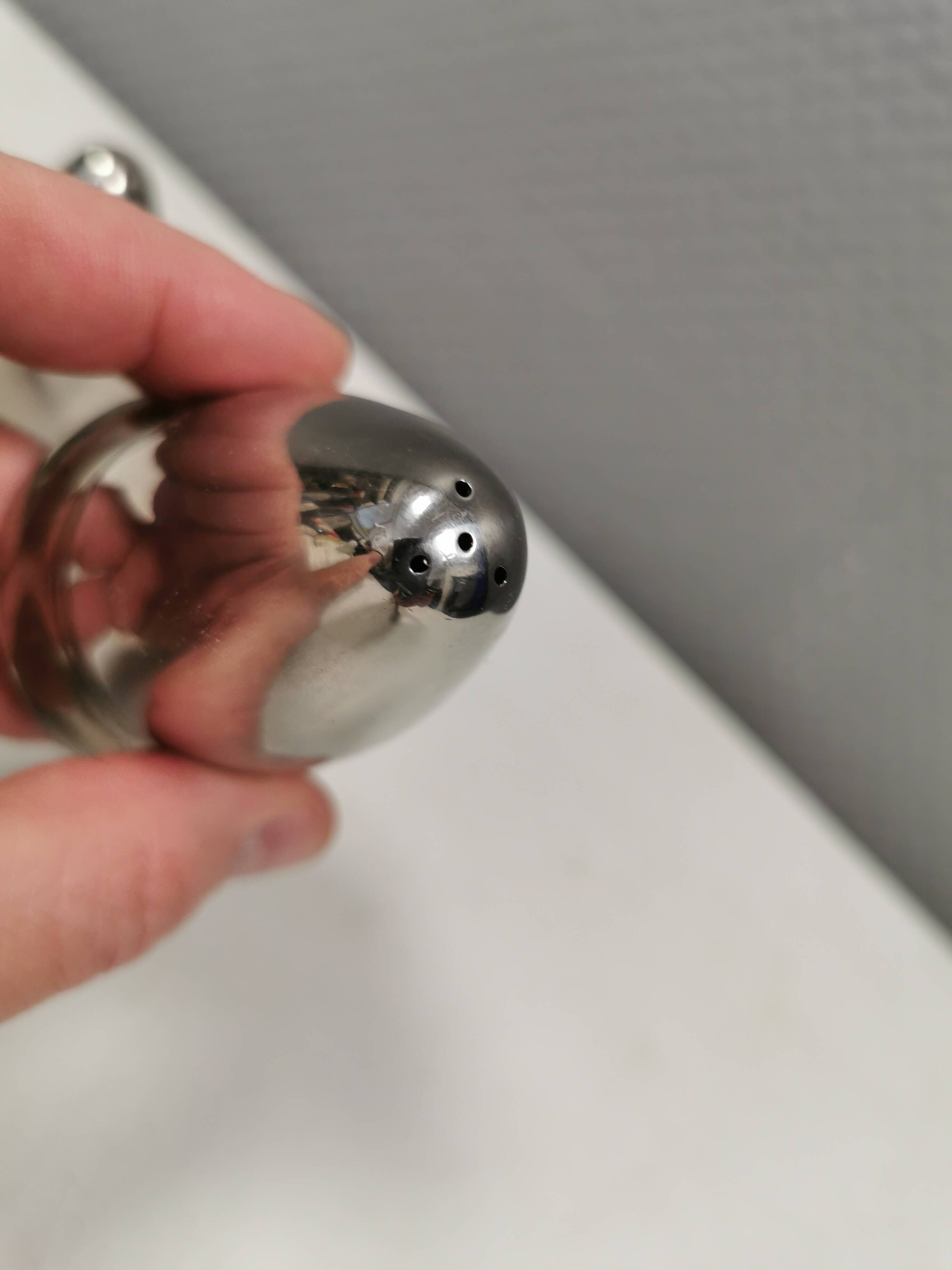 A beautiful stainless steel salt and pepper set, space age style 1980s.