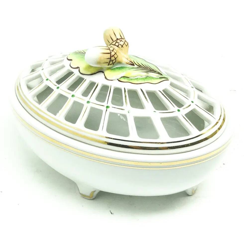 Art Nouveau bonbonniere, cream ceramic, Ćmielów, Poland, 1950s