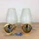 Pair of solid brass and white opaline wall lamps