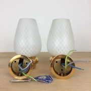 Pair of solid brass and white opaline wall lamps