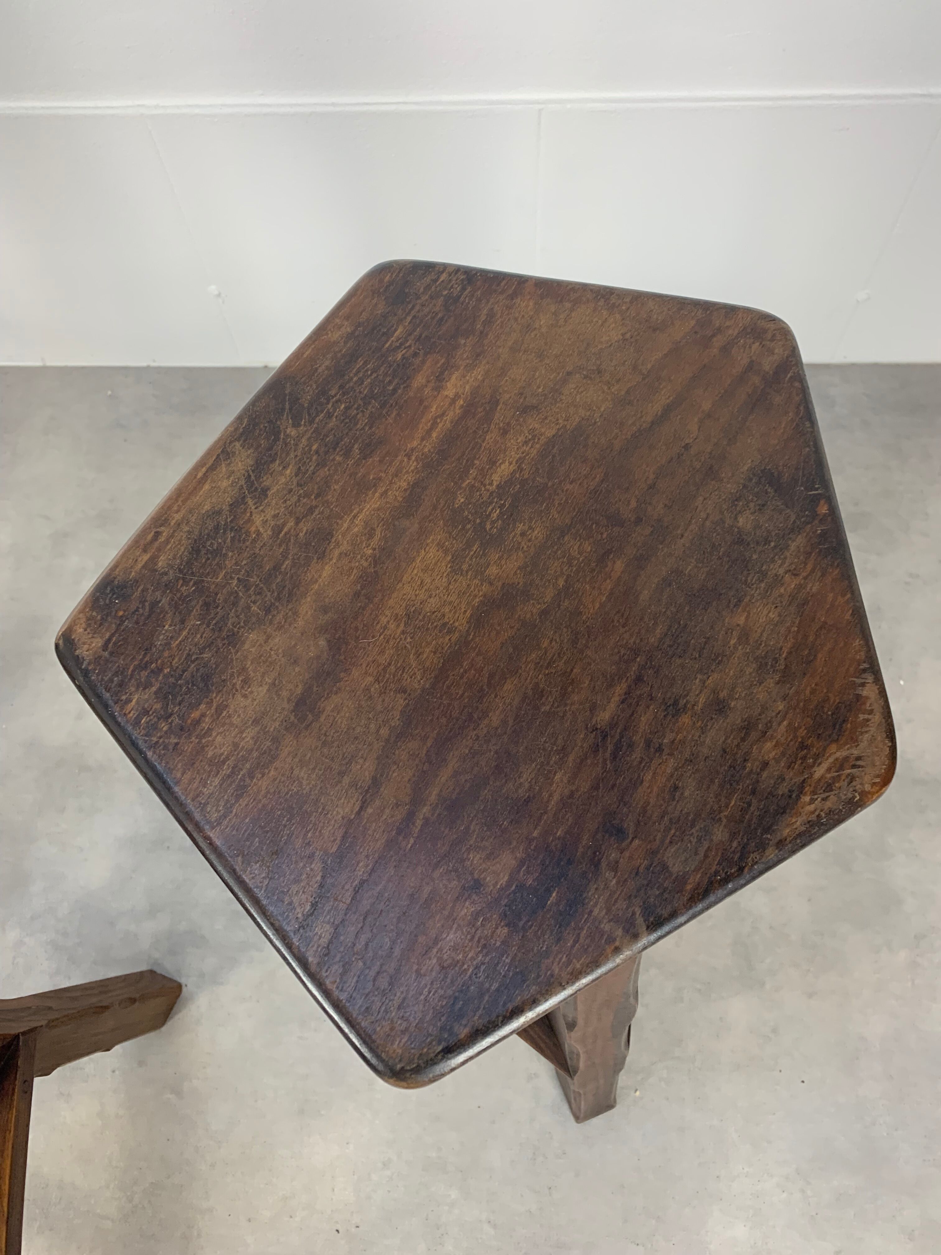 Set of 3 brutalist elm bar stools brand Aranjou