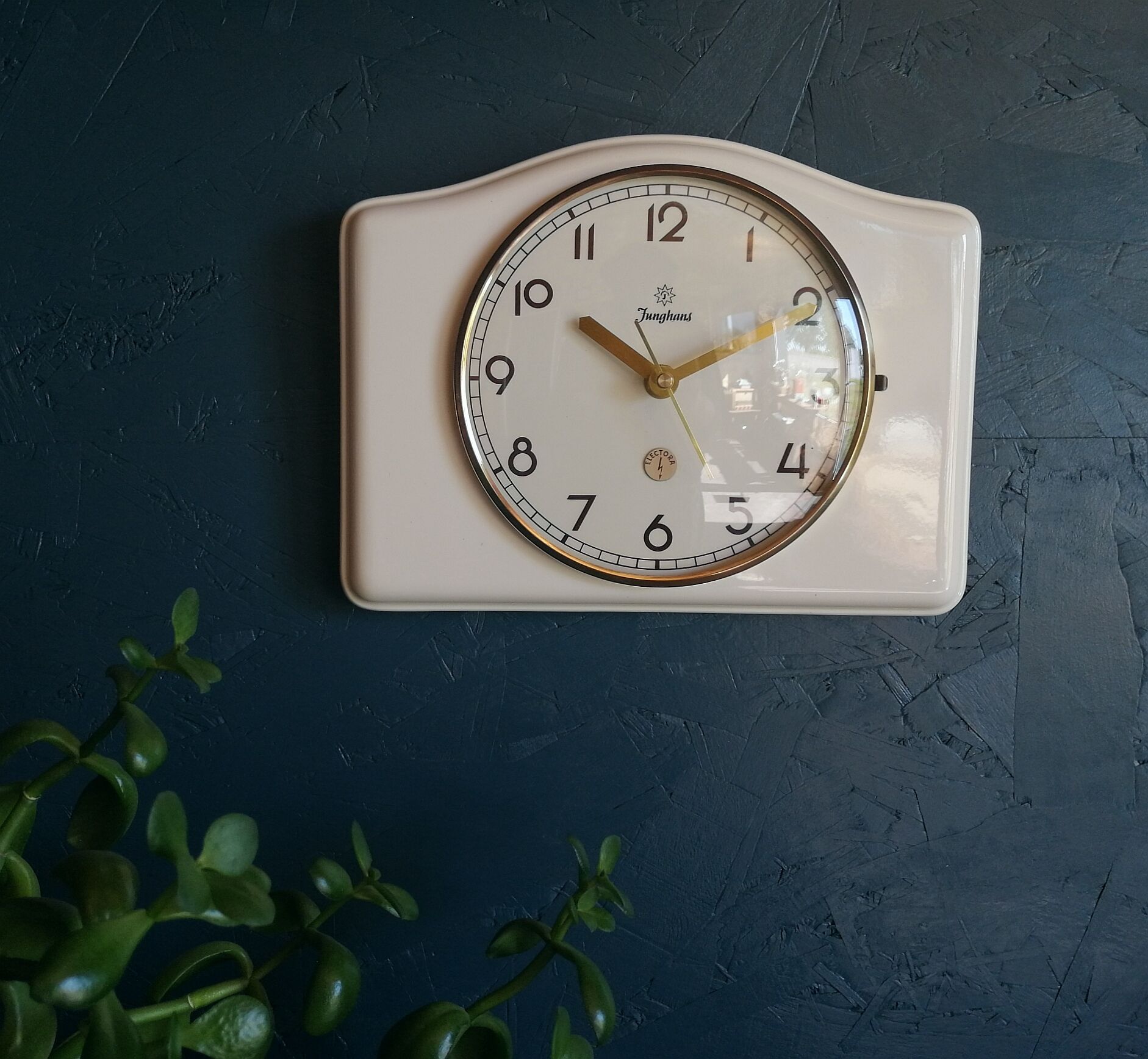 Vintage ceramic clock silent rectangular wall clock "Junghans white"