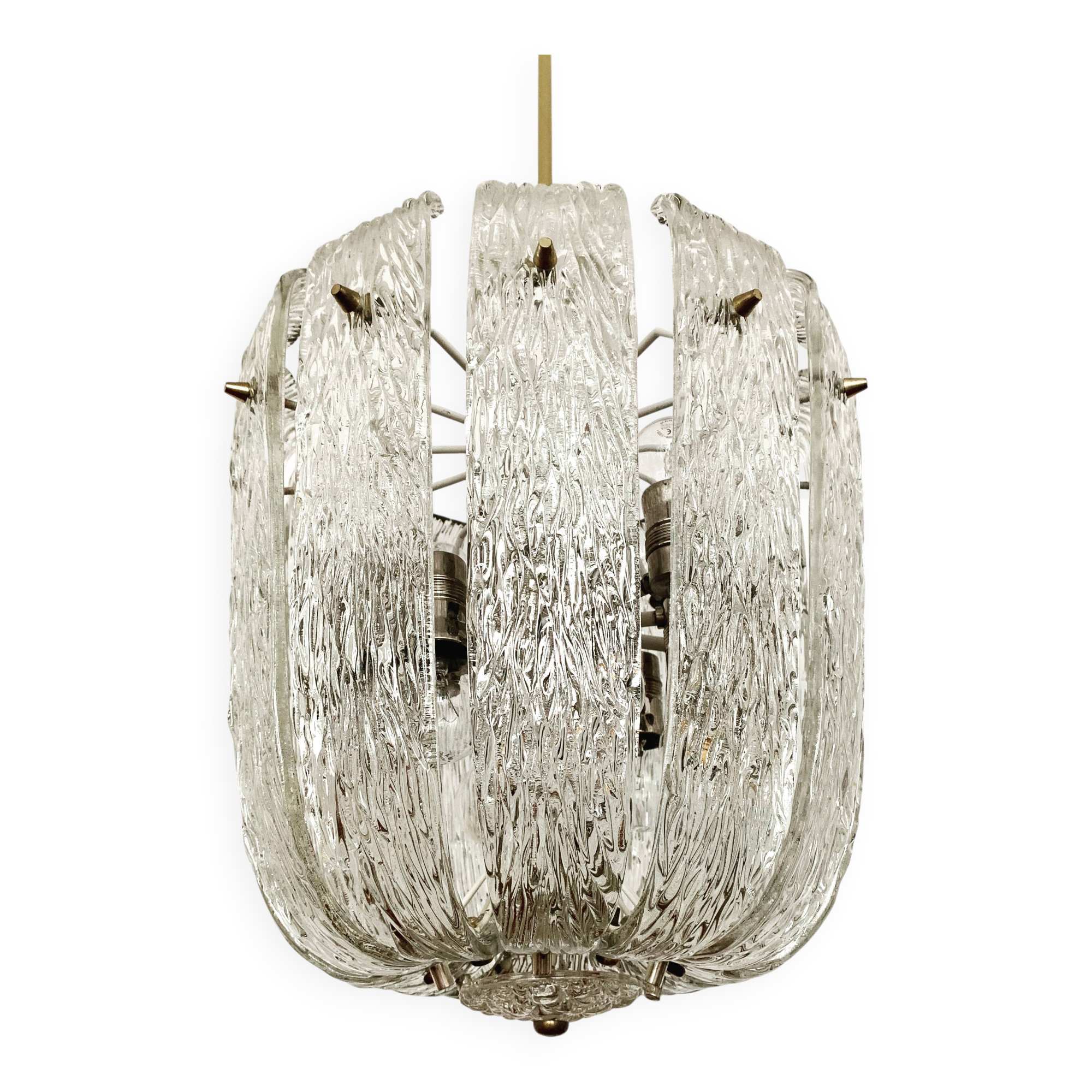 Large Ice Glass Chandelier by J.T. Kalmar