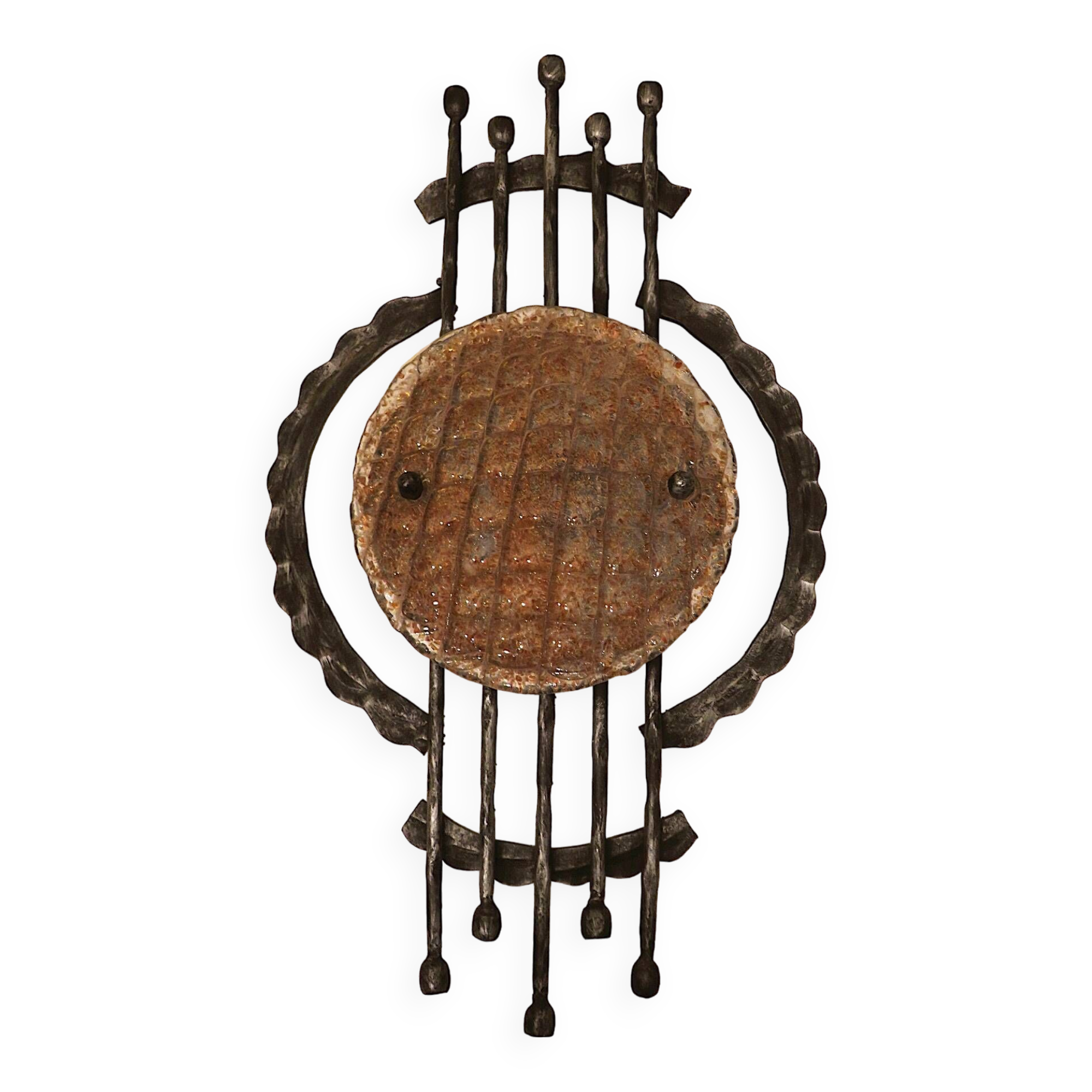 Mid century Brutalist wrought iron and Murano glass wall light, 1950-60