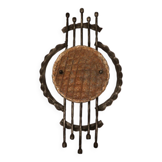 Mid century Brutalist wrought iron and Murano glass wall light, 1950-60