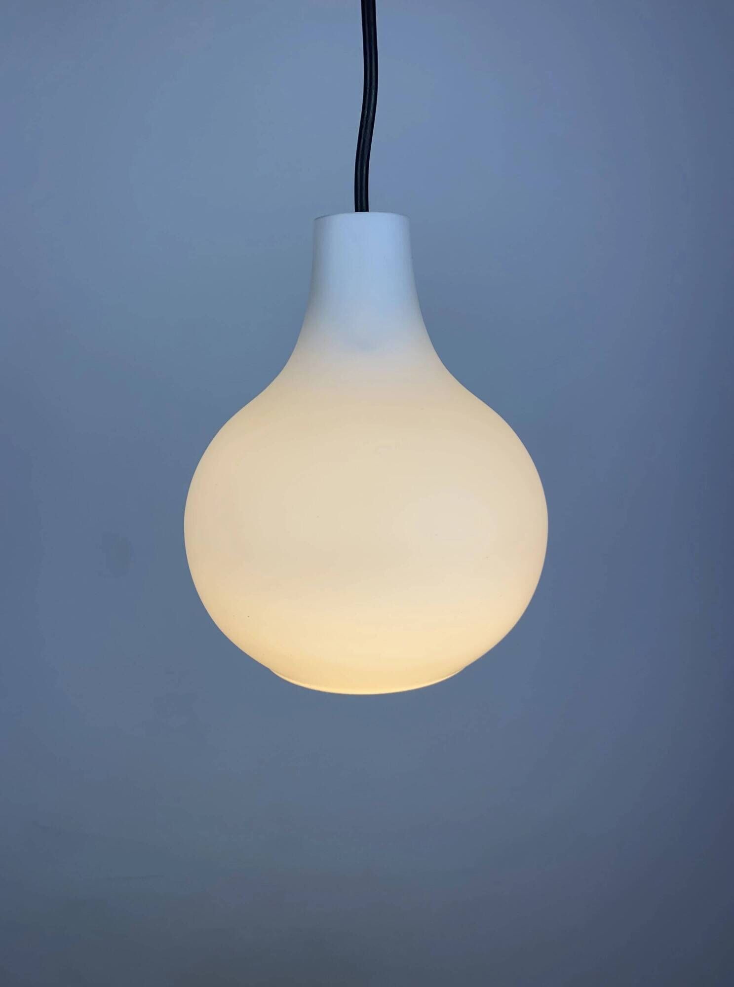 White glass drop-shaped pendant by Peill and Putzler 1960