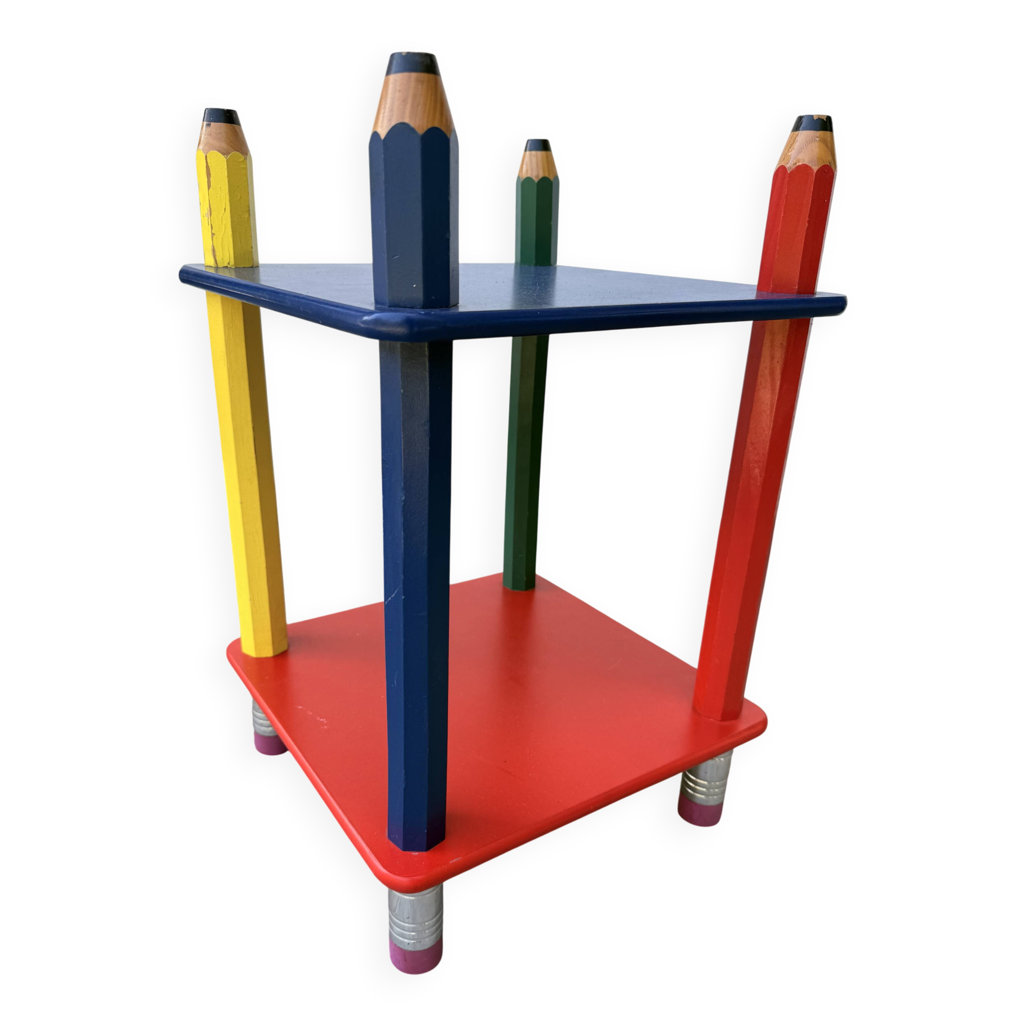 1980s side table with crayons, attributed to Pierre Sala.