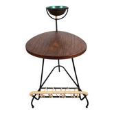 Small side table, magazine rack and ashtray in iron and teak, Denmark, 1950.