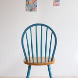 Pair of vintage Scandinavian Windsor chairs with blue bars