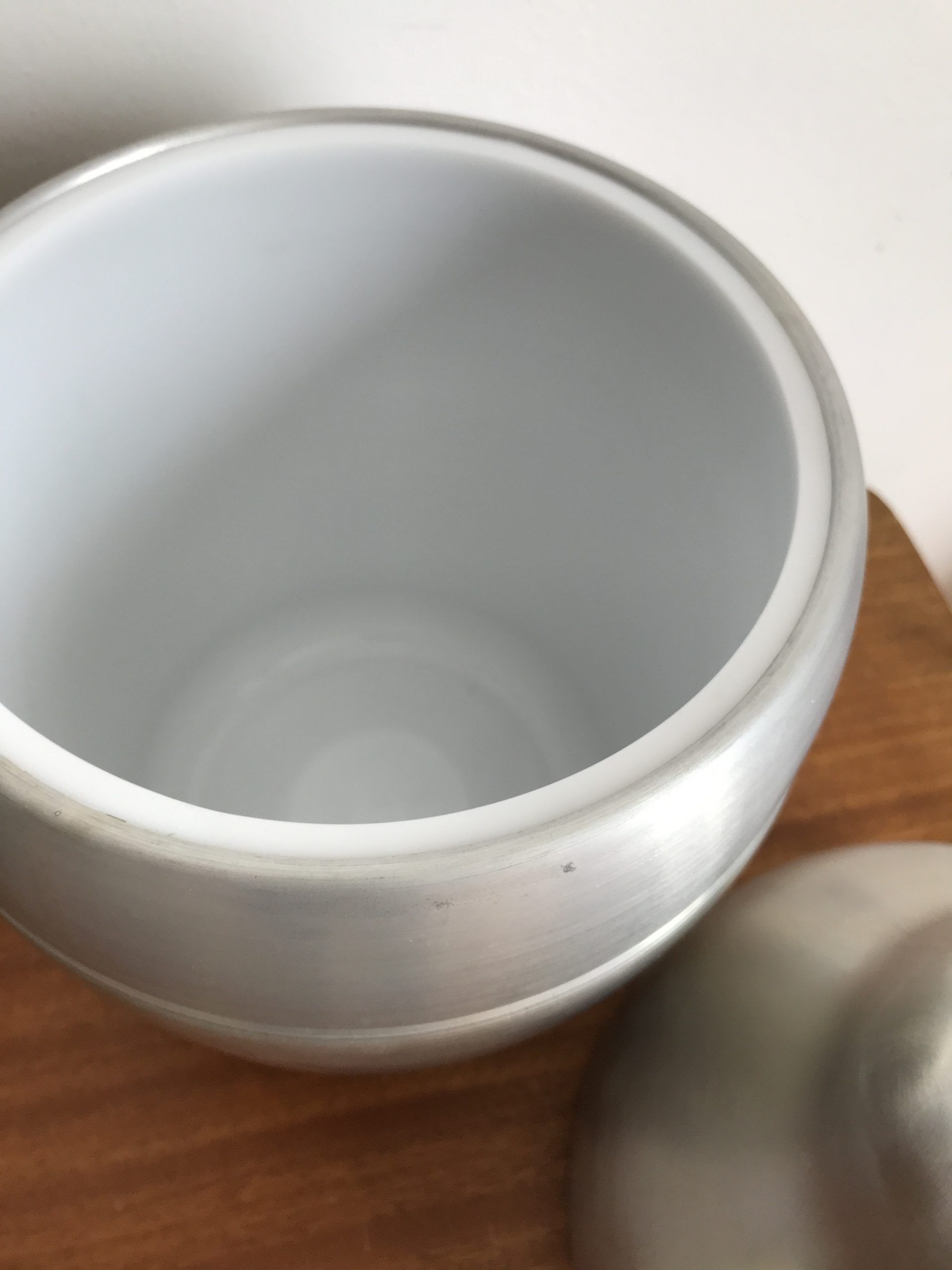 LARGE PEAR OR QUINCE IN BRUSHED ALUMINUM ICE BUCKET MADE IN ITALY AROUND 1970