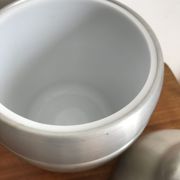 LARGE PEAR OR QUINCE IN BRUSHED ALUMINUM ICE BUCKET MADE IN ITALY AROUND 1970