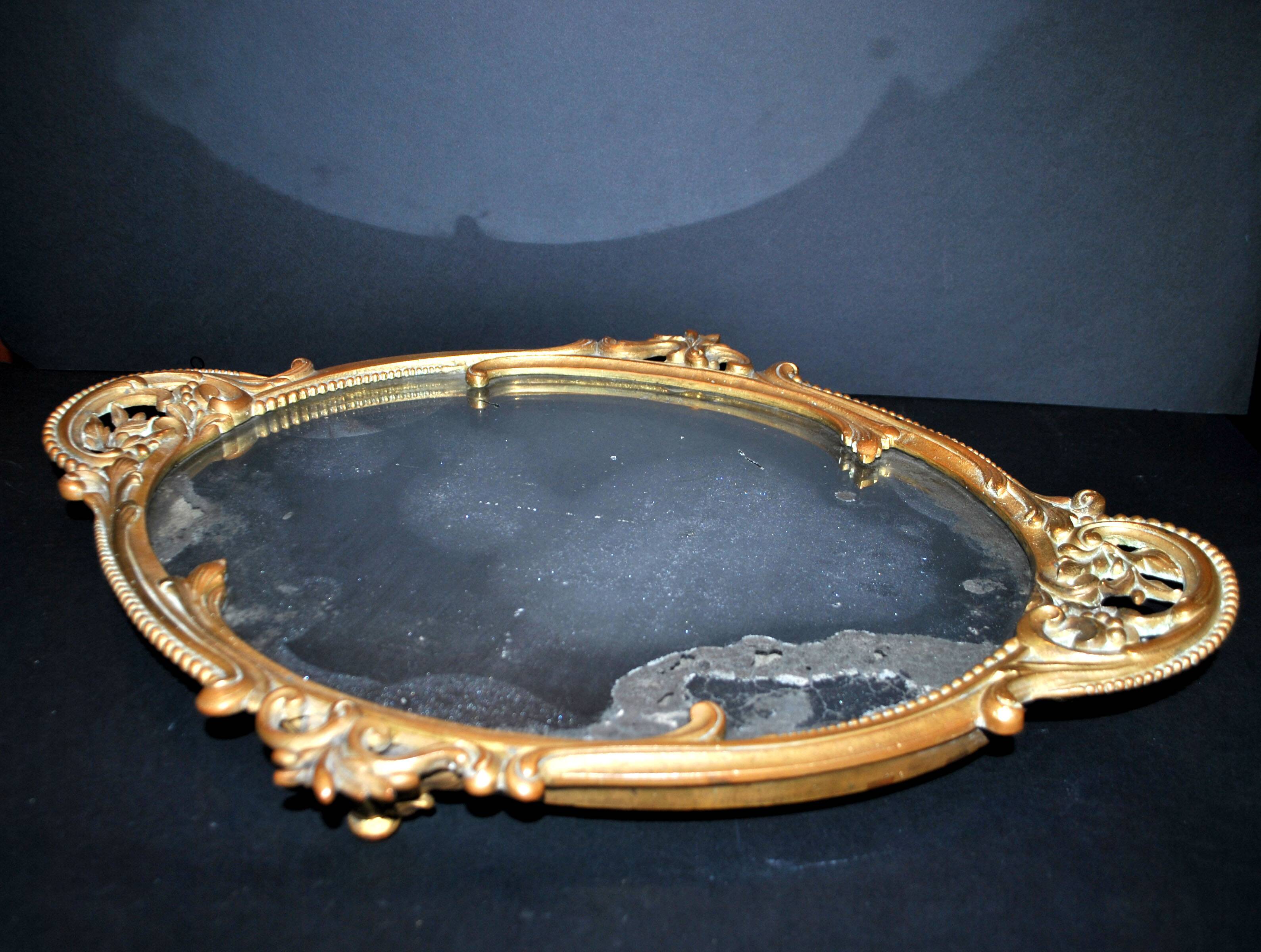 Antique mirror tray Centerpiece mainly in bronze and mercury glass