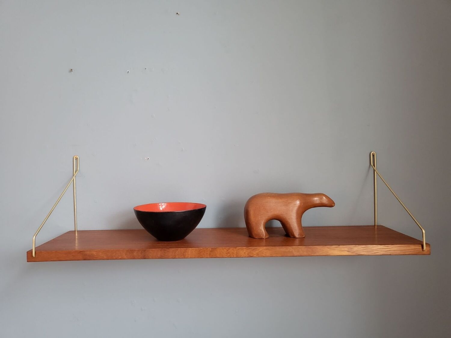 Teak and brass shelf, vintage scandinavian 1960s