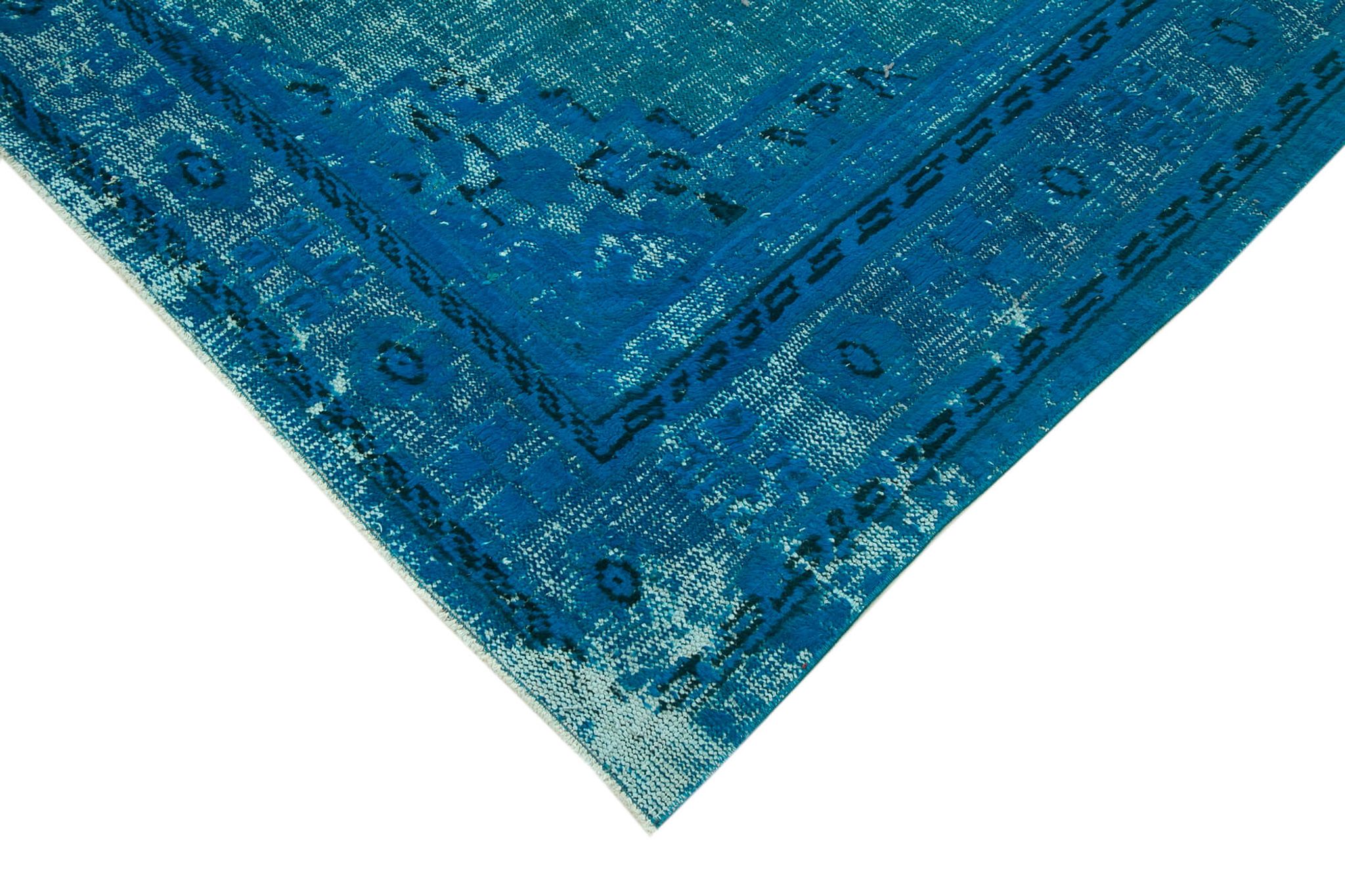 Handmade hi-low pile oriental 1970s 201 cm x 291 cm turquoise carpet