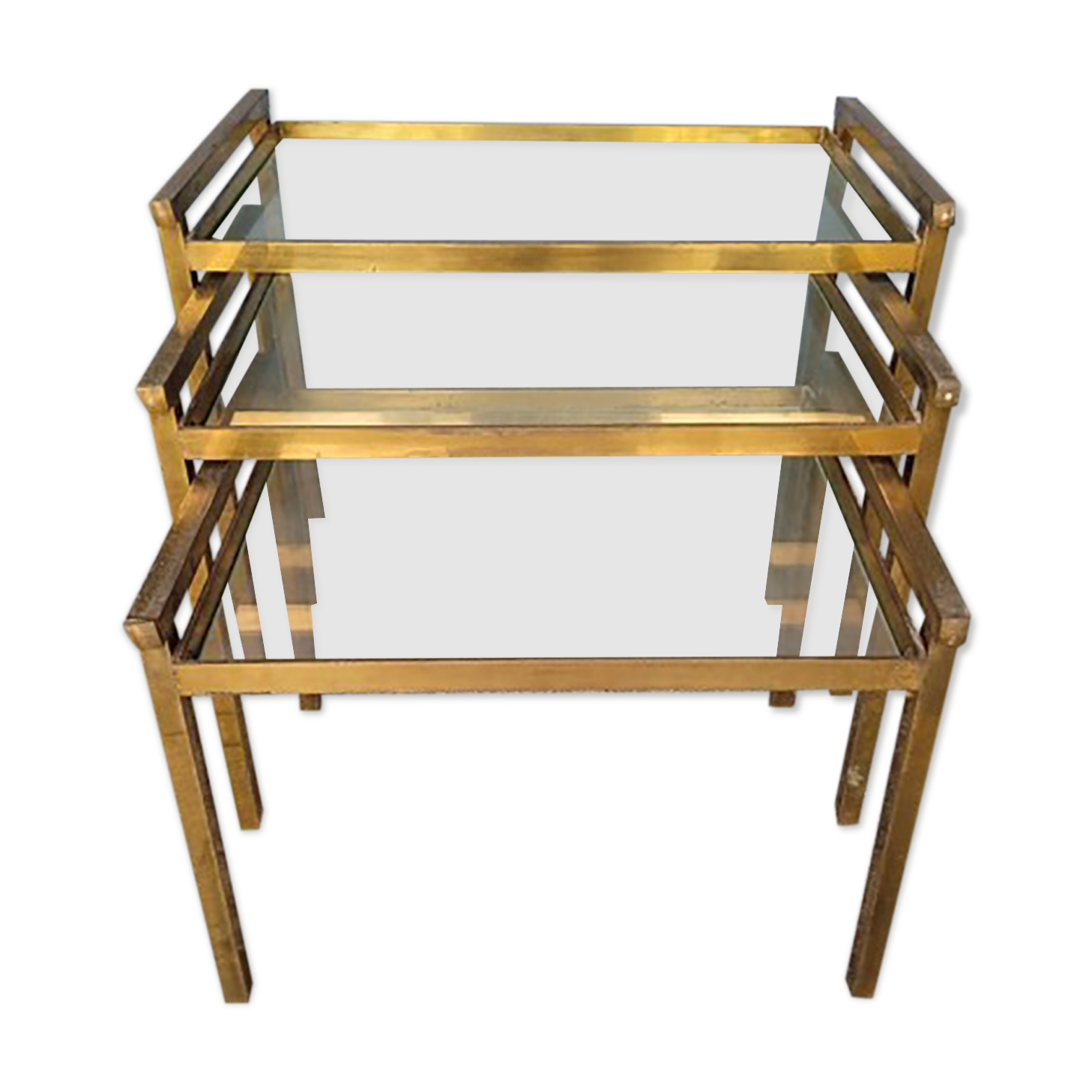 3 tables basse gigogne ep 1970 laiton doré design