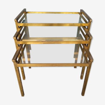 3 coffee tables trundle EP 1970 gilded brass design