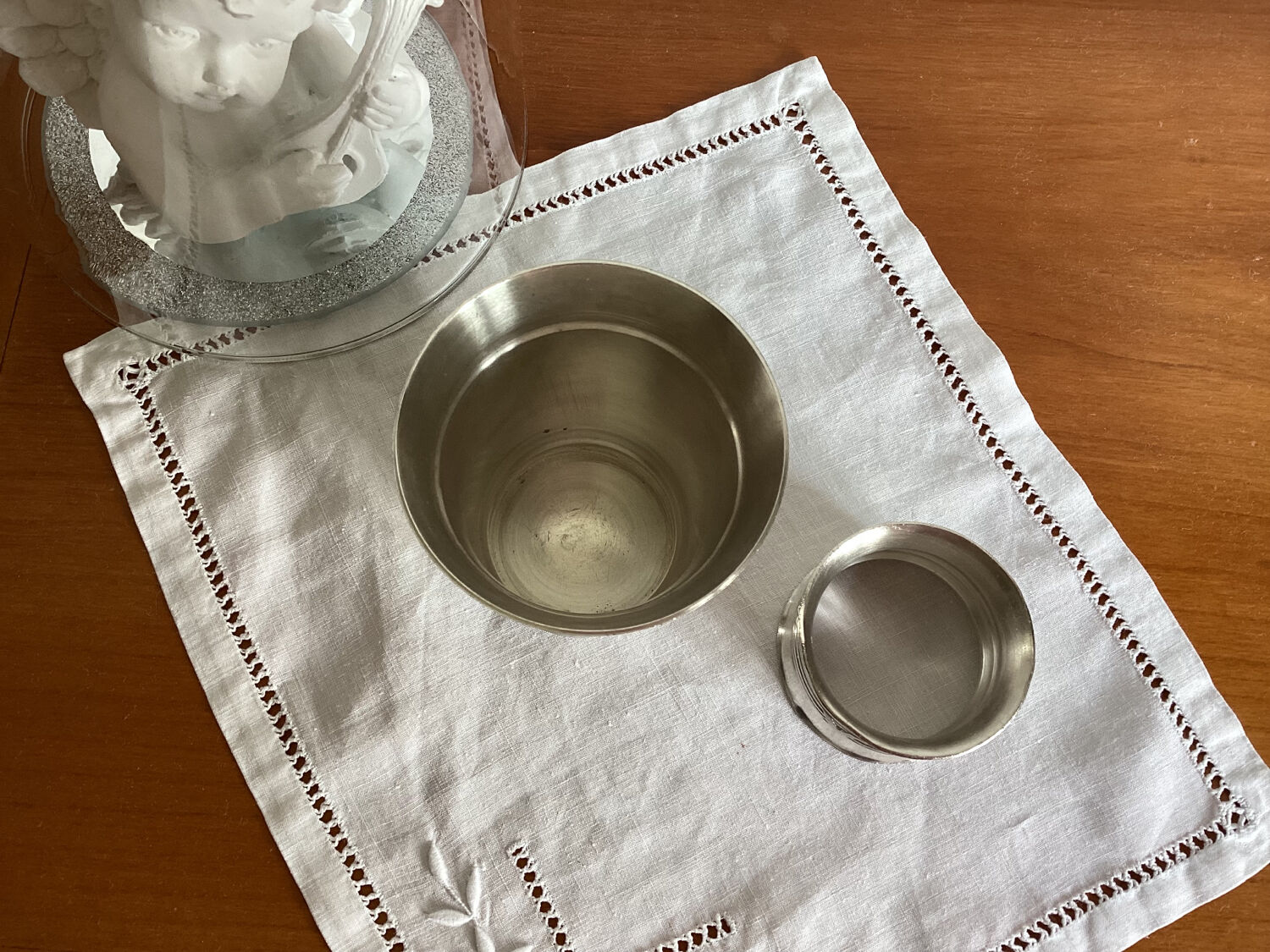Ensemble timbale et rond de serviette métal argenté