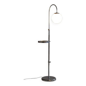 Restored Chrome Floor Lamp, Steel, Milk Glass, Adjustable Height, Czech, 1930s