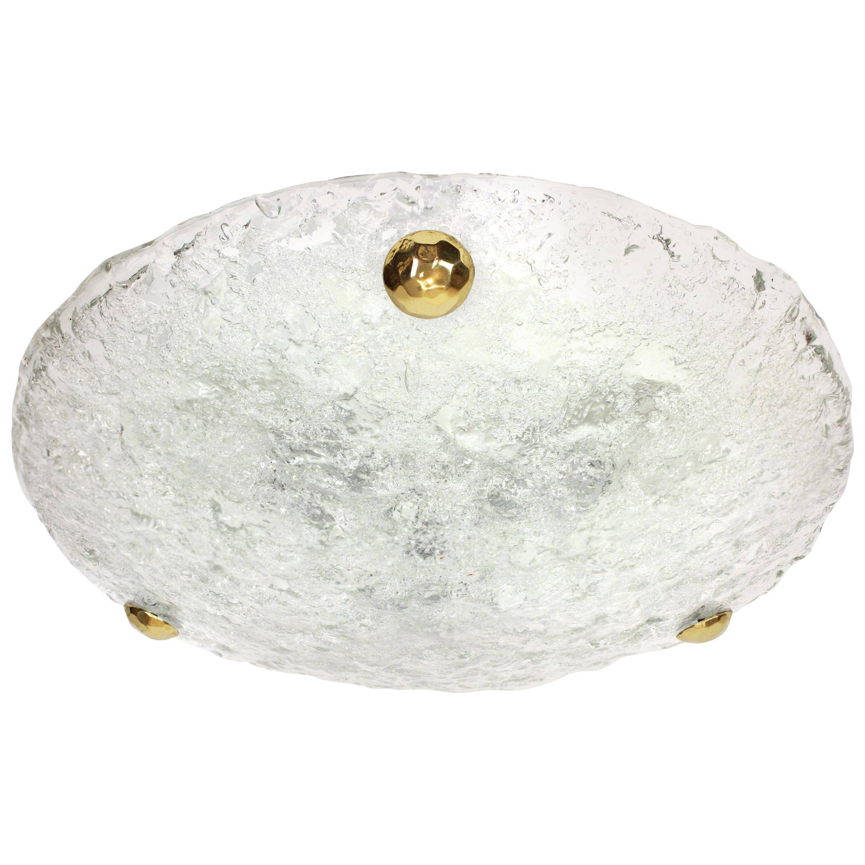 round glass ice Murano ceiling lights by Hillebrand, Germany, 1970s