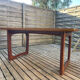 Extendable teak table, sled base, vintage style.