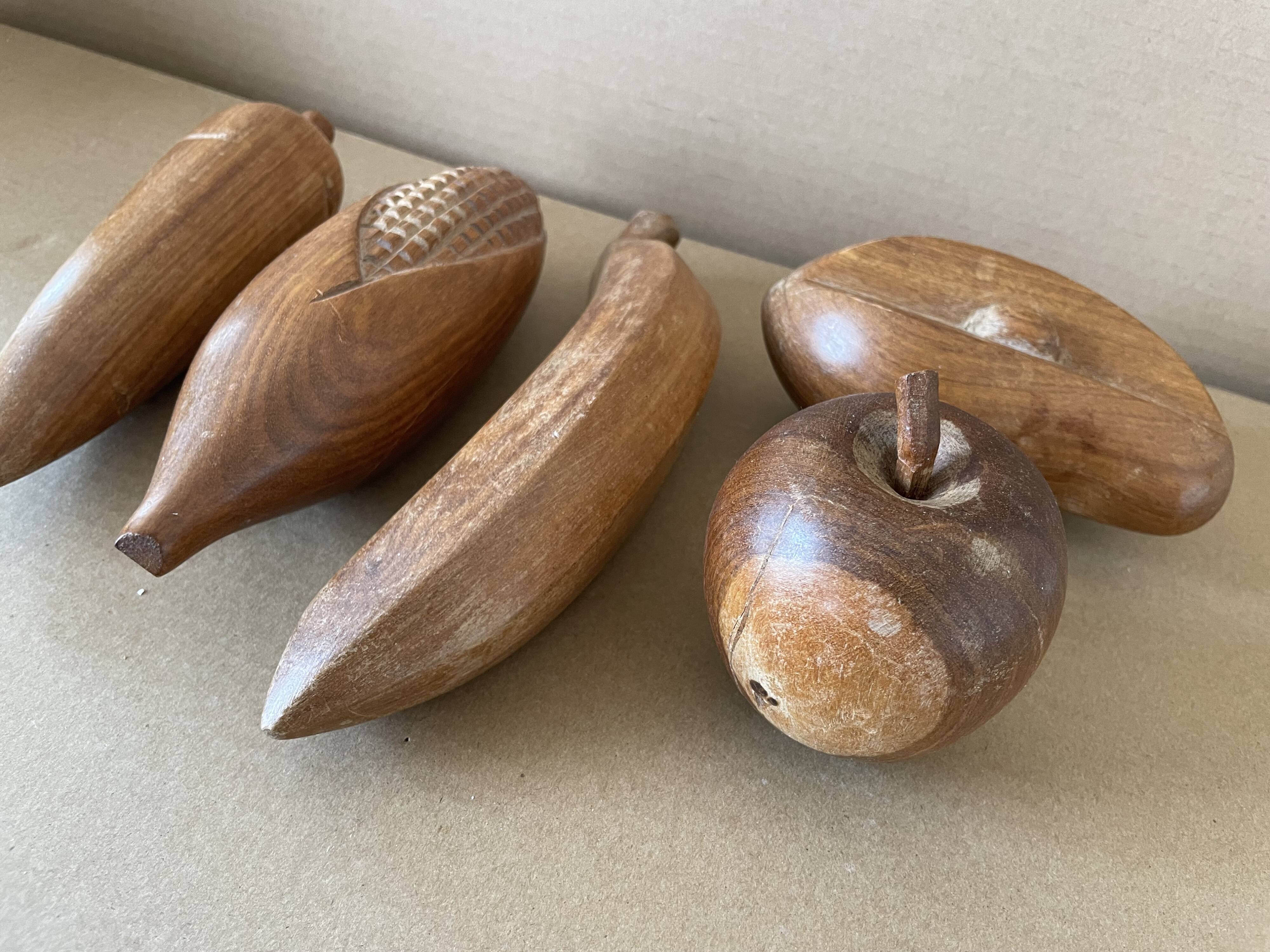 Lot of carved wooden fruits