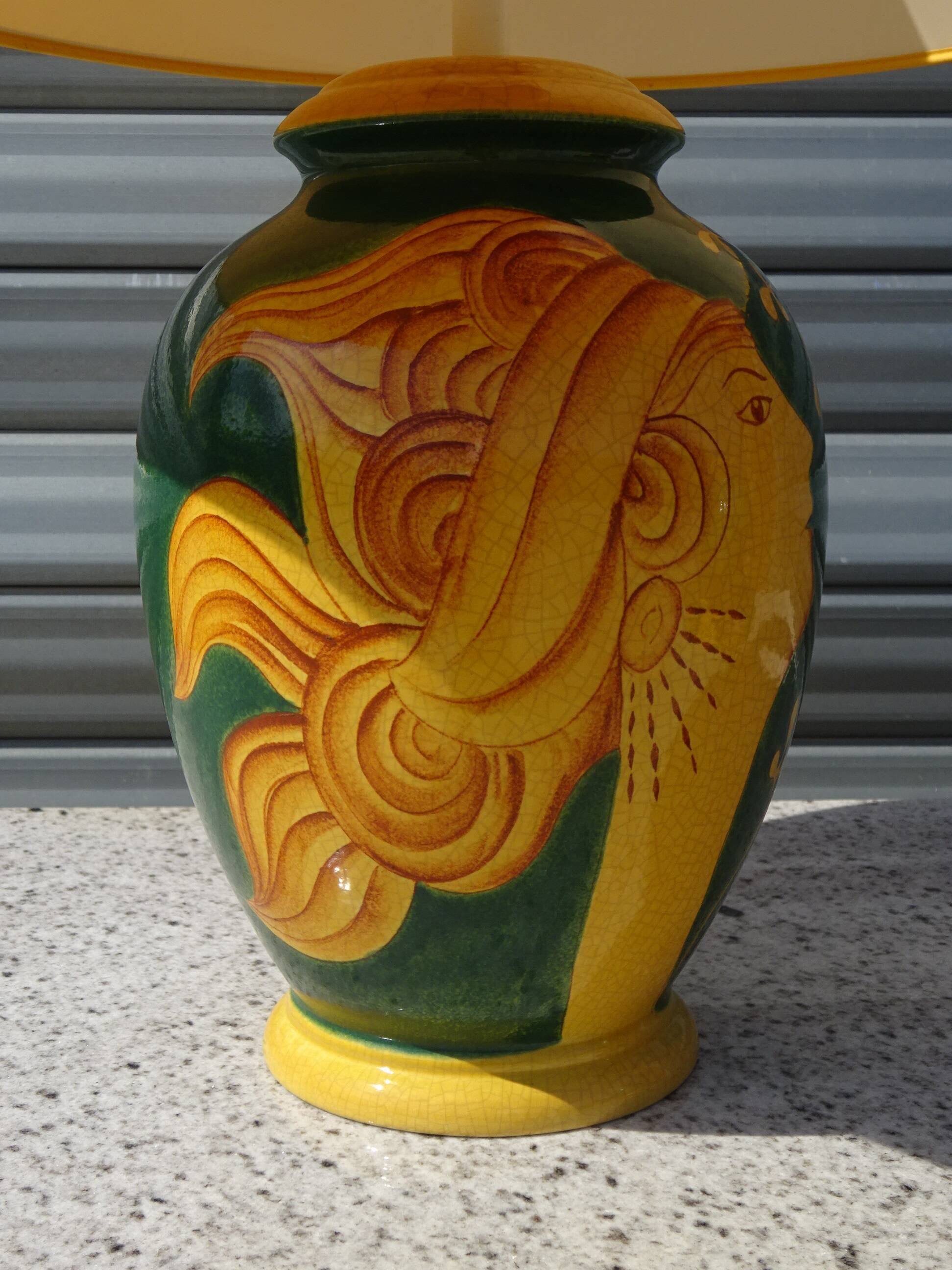 Ceramic lamp, vase and matching plate, Drimmer