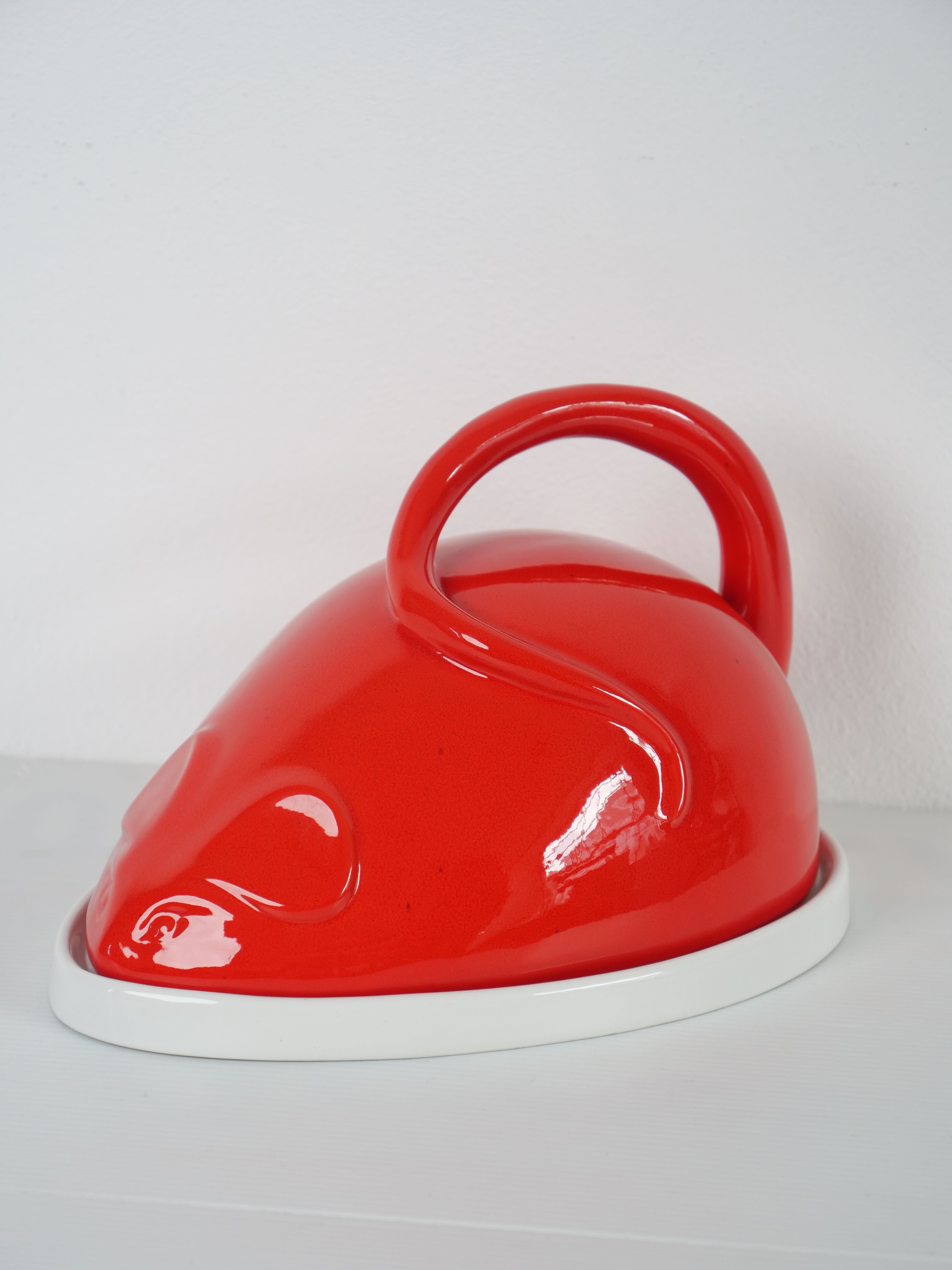 Cheese bell mouse red ceramic design vintage Italy