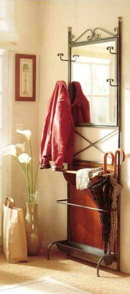 Coat rack, umbrella stand in wood and wrought iron.