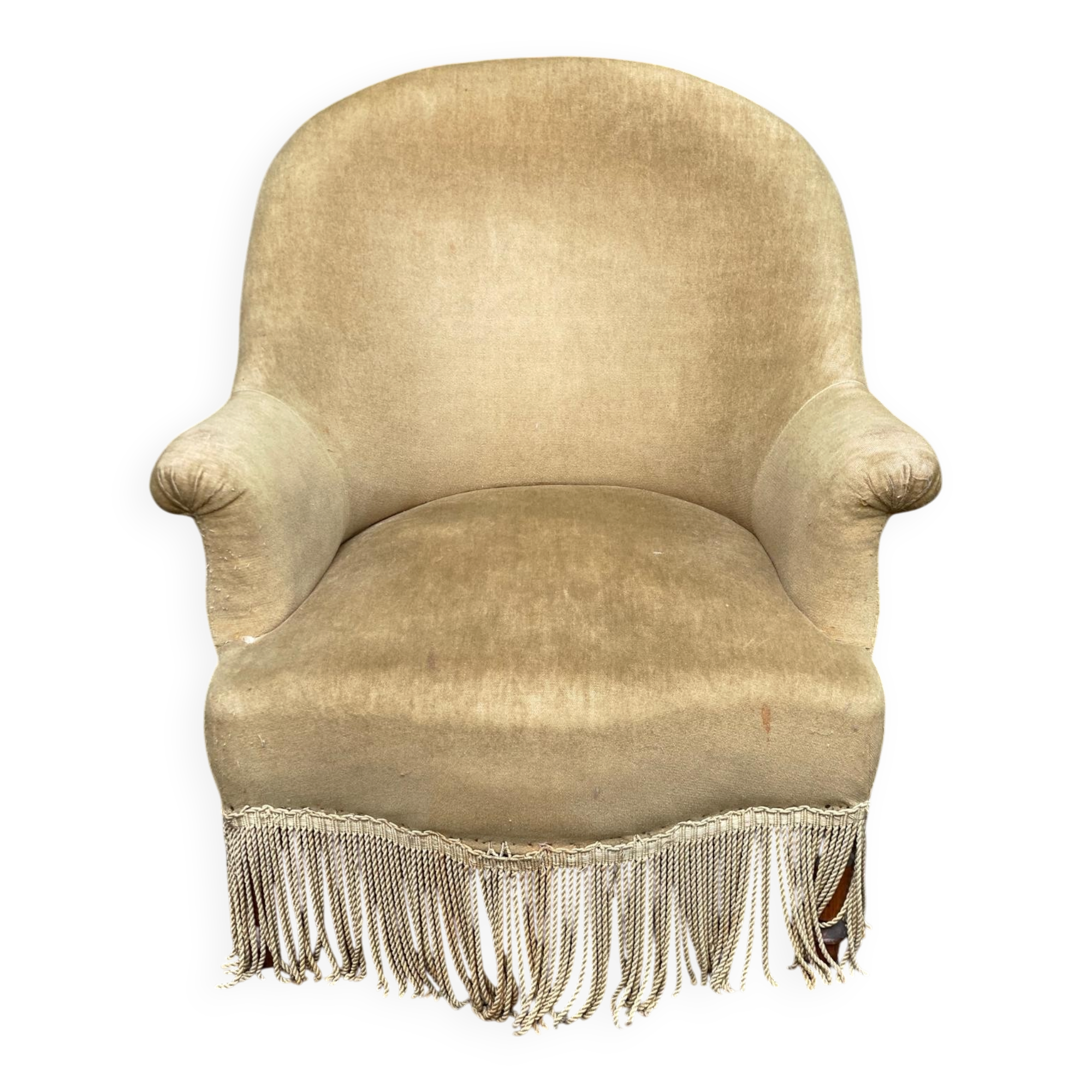 Fauteuil crapaud en velours velours jaune moutarde