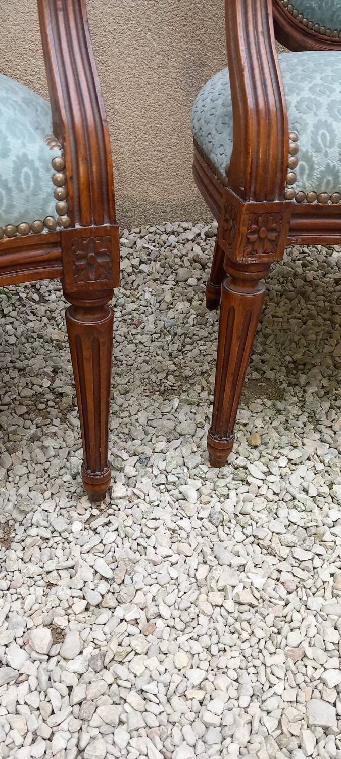 Pair of Louis XVI style medallion armchairs