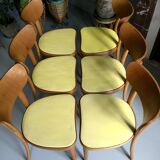 6 yellow and wood Thonet chairs