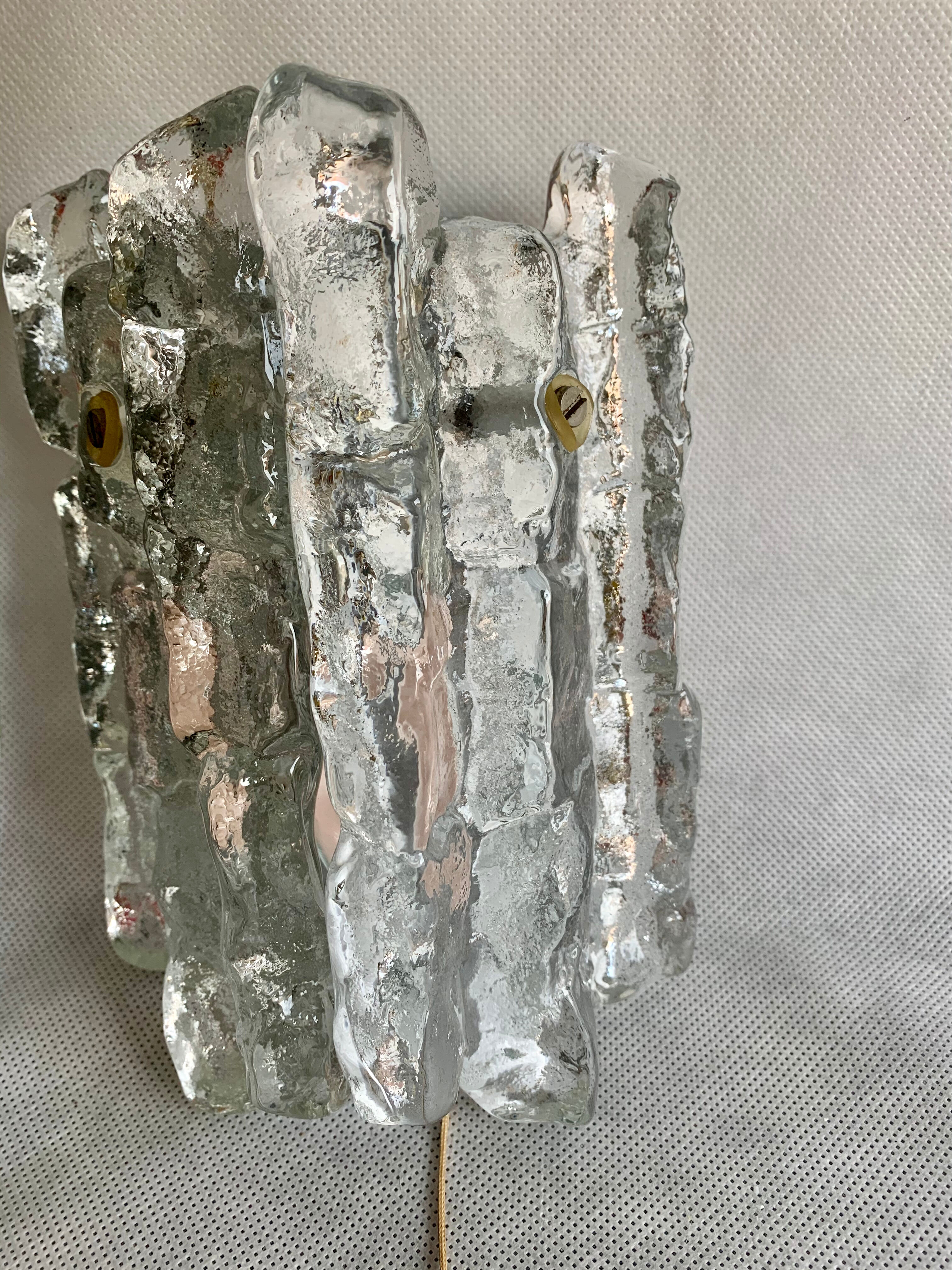 Pair of Ice Glass Wall Sconces  by J.T. Kalmar, Austria