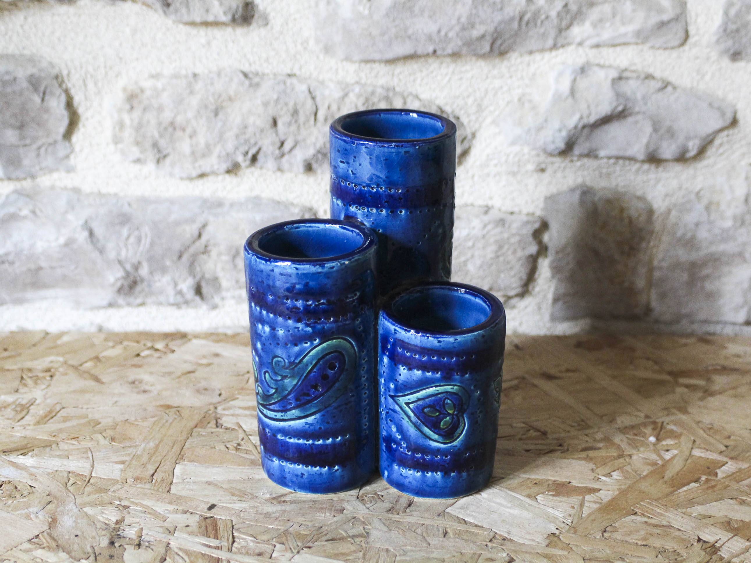Vase triple en céramique, collection Rimini Blu par Aldo Londi